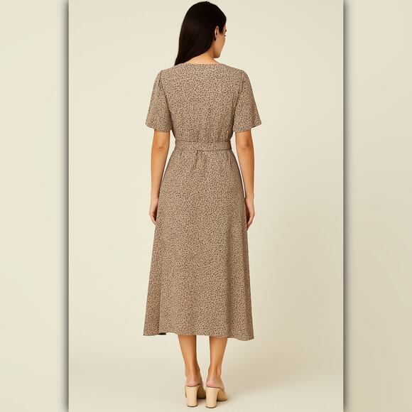 A427 • Leopard Print Midi Dress with Tie Waist - Picture 2 of 4